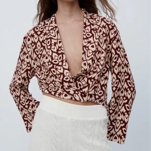 ZARA - crossed over print geometric pattern blouse - XS